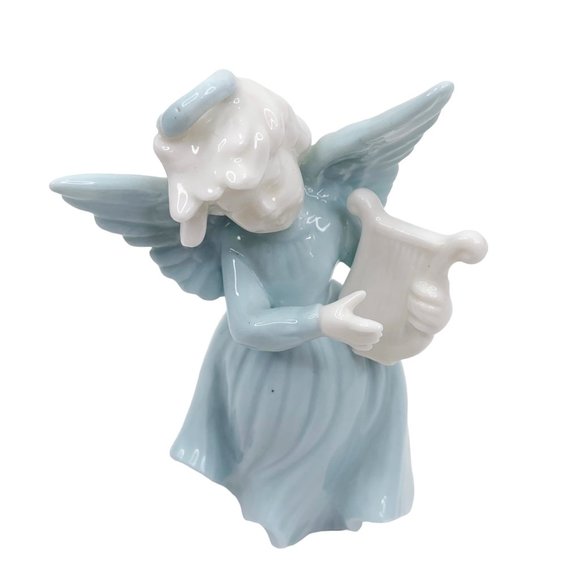 Vintage Ardalt Lenwile Angel Playing Harp Figurine Verithin Porcelain Light Blue - Picture 9 of 11